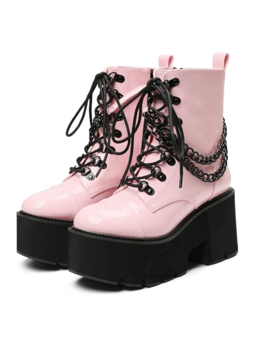 Faux Leather Platform Ankle Boots Goth Combat Booties with Chains